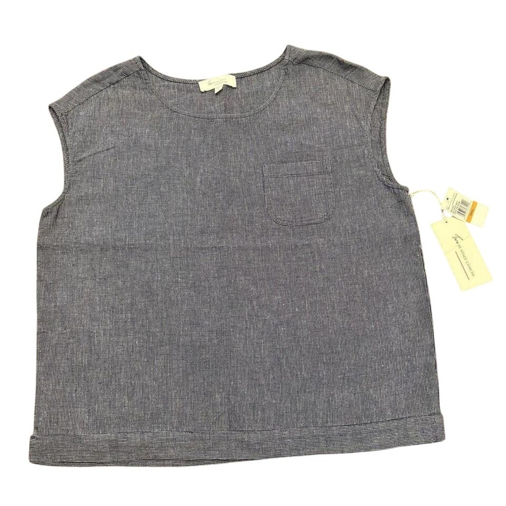 TWO by‎ Vince Camuto S NWT NAVY Linen Sleeveless Blouse Top Women Shirt Summer